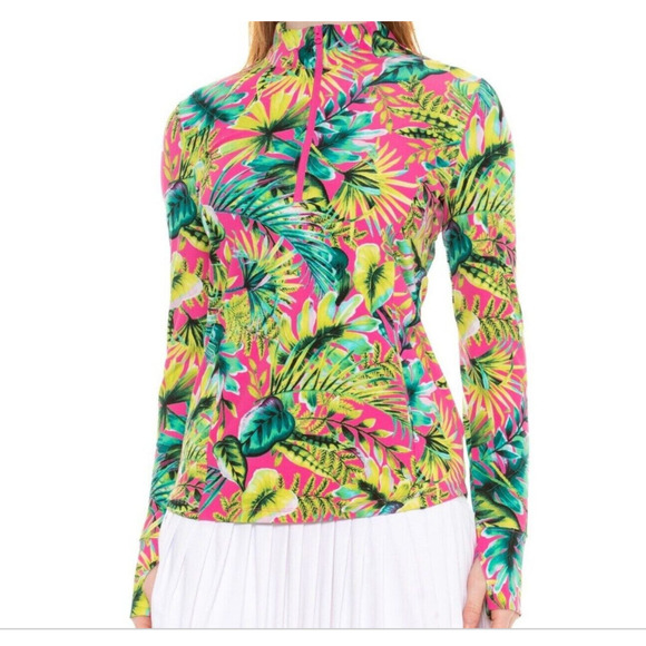 Tommy Bahama Golf Bright Tropical Print Active UPF 50 Long-Sleeve Popover Top - Picture 16 of 16